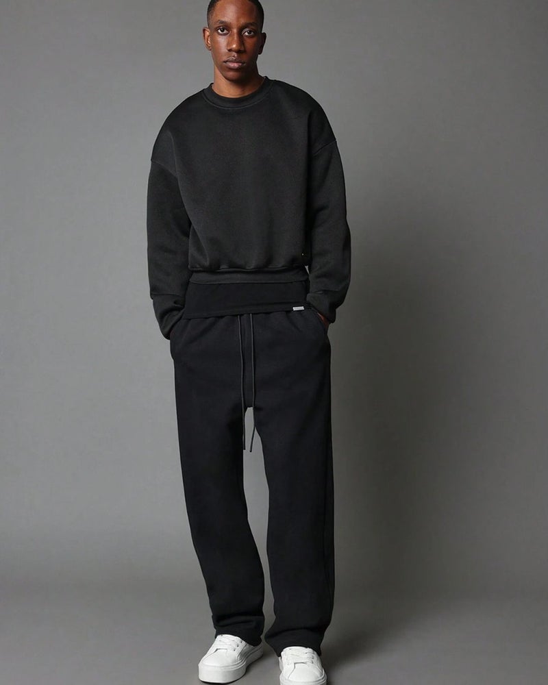 FLYNOFF Black Solid Drawstring Loose Fit Track Pant - Image 3